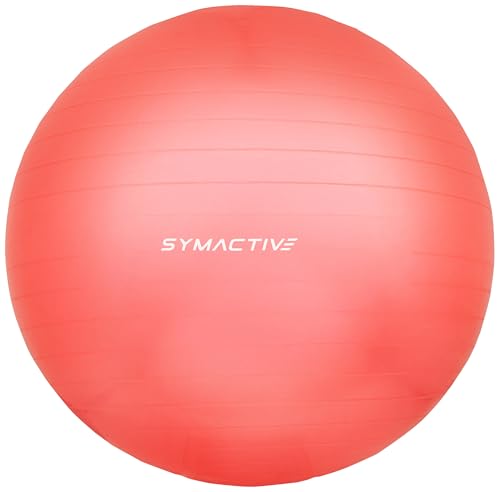 Image of Amazon Brand - Symactive Anti-Burst Rubber Gym Ball with Foot Pump | Round Shape Swiss Ball for Workout, Yoga, Balance & Stability | Birthing Ball for Pregnancy | 85 cm | Red