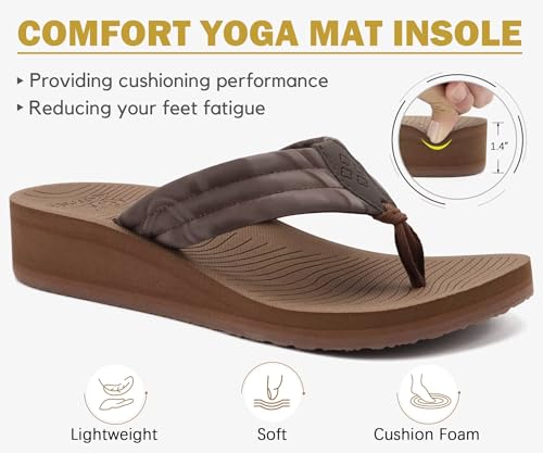 Image of COFACE Women's Flip Flops with Arch Support Ladies Fashion Lightweight Wedge Flip Flops Comfortable Yoga Mat Sole Summer Platform Thong Sandals