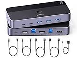 UGREEN USB 3.0 KVM HDMI Switch 4K@60Hz 2_Way High-Speed Transmission Share 3 USB + 1 Type-C Ports for Keyboard Mouse Hard Drives Printer to One Monitor with 2 USB Cables and 2 HDMI Cables