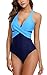 ALove Women Twist Cross One Piece Swimsuit V Neck Bathing Suits Swimwear XXL