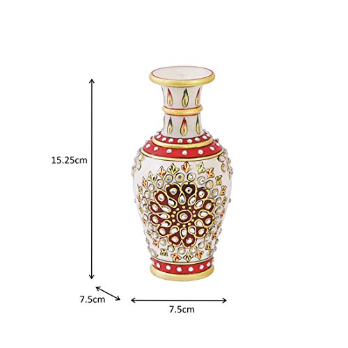 Handicrafts Paradise Marble Flower Vase With White Kundan Work #TOP2
