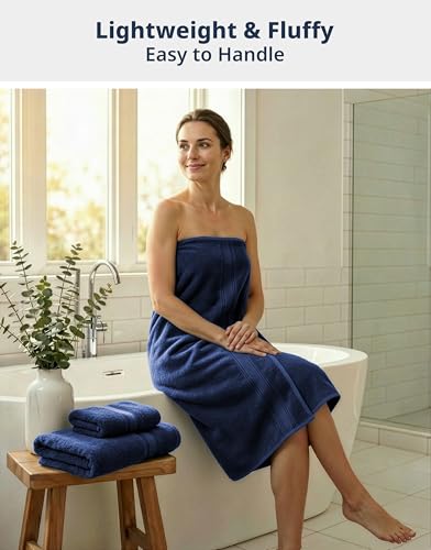 Image of Lane Linen Luxury Bath Towels Set - 6 Piece Set, 100% Cotton Bathroom Towel, Zero Twist, Quick Dry Shower Towels, Extra Soft Absorbent Towel, 2 Bath Towels, 2 Hand Towels, 2 Wash Cloths - Navy
