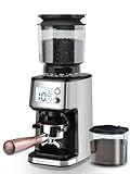 Homtone Elektrische Kaffeemühle für Siebträger, 51 einstellbare Mahlgrade von Espresso bis French Press, Edelstahl-Kegelmahlwerk, Antistatik-Einsatz, LCD-Bildschirm, 165 W (Silber)