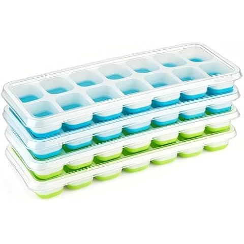 Ice Cube Trays, 4 Packs Ice Cube Moulds with No-Spill Removable Lid, Easy-Release Silicone and Flexible Ice Trays for Freezer, Whiskey, Cocktail and Drink Cover