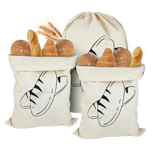 HHXUUAN Brotbeutel Leinen Ungebleicht 3 Stück, 40 x 30cm Wiederverwendbar Leinenbeutel mit Kordelzug Leinen Brotbeutel für Brot, Obst und Gemüse