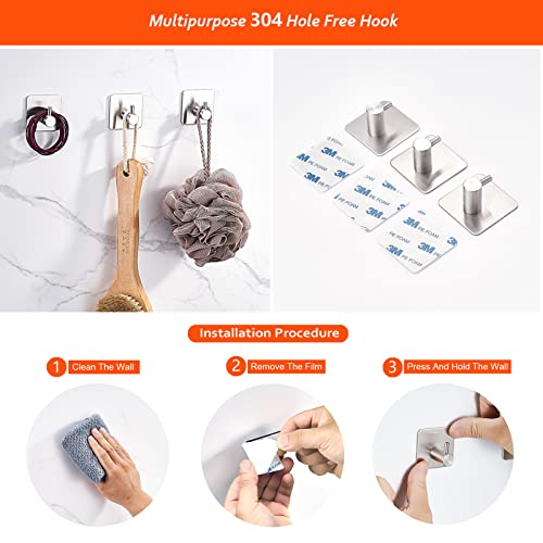 Bathroom Hardware Set, 4 Pcs Brushed Nickel Bathroom Towel Rack Set, Include 16 Inch Hand Towel Bar, Toilet Paper Holder, 2 Adhesive Towel Robe Hooks, Stainless Steel Bathroom Accessories Set #TOP3