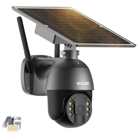 SOLIOM S600 4G LTE Security Camera Outdoor, Solar Powered Cellular Security Camera Wireless, Pan Tilt 360°View Spotlight, 1080p Night Vision, 2 Way Talk, PIR Motion Sensor, No WiFi Cover
