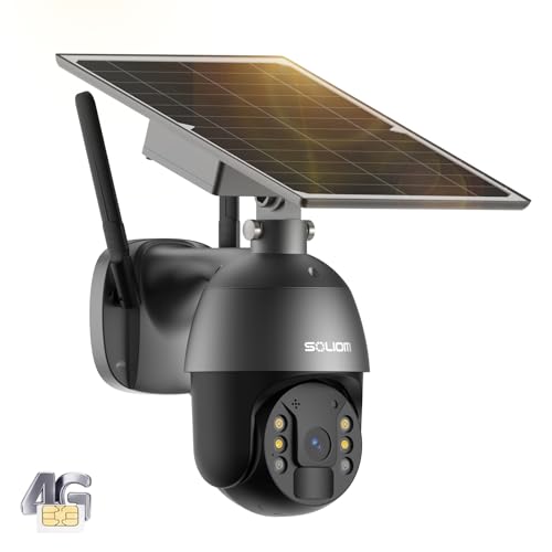 SOLIOM S600 4G LTE Security Camera Outdoor, Solar Powered Cellular Security Camera Wireless, Pan Tilt 360°View Spotlight, 1080p Night Vision, 2 Way Talk, PIR Motion Sensor, No WiFi