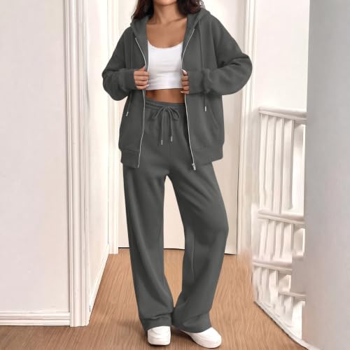 Sweat Suit Women Hooded Sweatshirt Wide Leg Sweatpants Gym Track Set - image 2