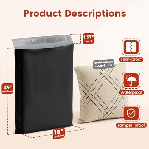 Image of Metronic Poly Mailers 19x24 250Pcs Large Shipping Bags for Clothes,Heavy Duty Shipping Envelopes Bulk for Small Business,Strong Adhesive Self-Seal Plastic Mailing Bags for E-Commerce Packaging, Black
