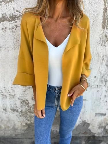 Women'S Faux Suede Cardigan, Spring Fall Lightweight Solid 3/4 Sleeve Faux Suede Cropped Jacket Coat, Casual And Comfortable3