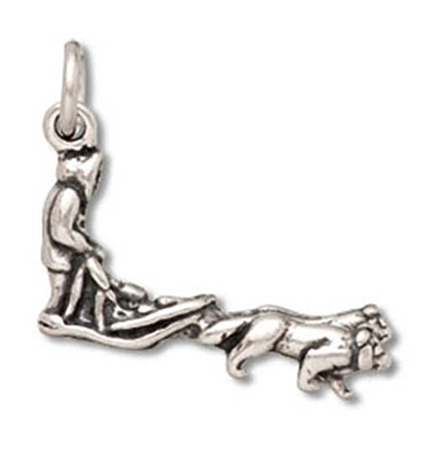 Sterling Silver 3D Basket Toboggan Dog Sled Charm With Driver And Two Dogs
