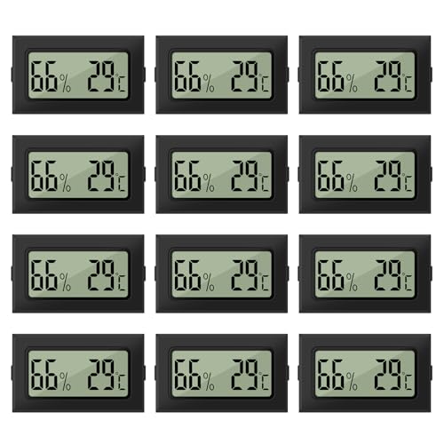 LYCXAMES Termómetro e higrómetro, 12 unidades, higrómetro digital mini LCD, termómetro 2 en 1, medidor de humedad exterior, medidor de temperatura, termómetro higrómetro para invernadero, sótano