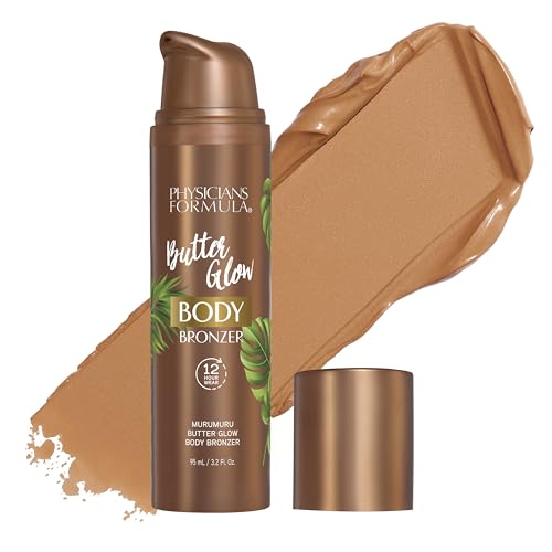 Physicians Formula Butter Glow Body Bronzer, Maquillage Corps Effet Bronzé 12H, Résistant à l’Eau et aux Transferts, Beurres d’Amazonie pour Adoucir et Hydrater, Light/Medium