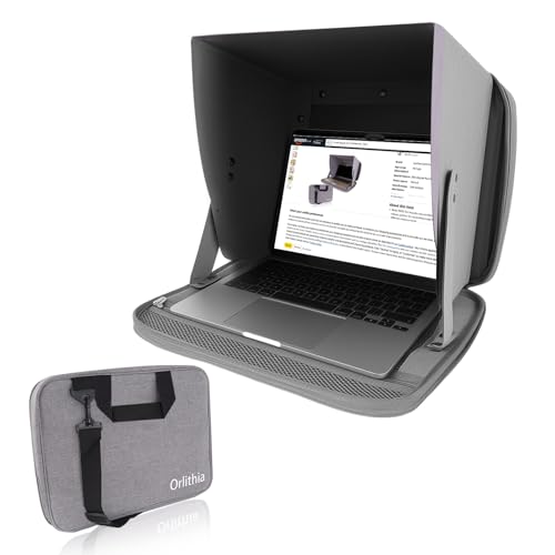 Water Repellent 3-in-1 Laptop Sunshade, Portable Foldable Privacy Visor with Elastic PVC Core, Converts into Shoulder Bag for Outdoor Work, Fits 12-14 Inch Laptops - Cool Silver (patent pending)