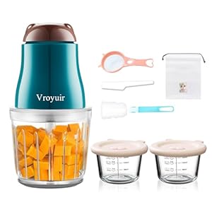 Baby Food Maker, 600ML Baby Food Blender with 10 Blades, Baby Food Processor for Baby Food, Fruit, Vegatable, Meat, with Two 200ml Glass Bowls, Storage Bag, Cleaning Brush, Scraper