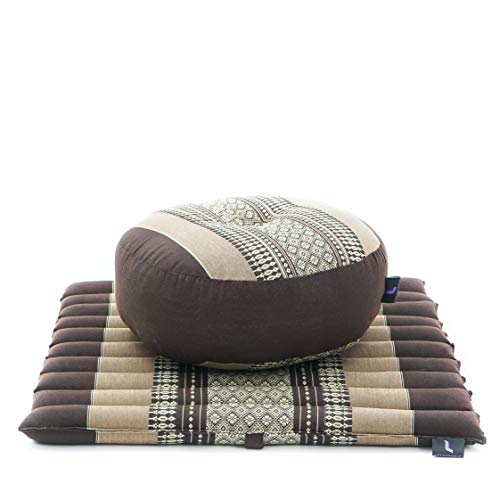 Image of Leewadee Meditation Cushion Set - 1 Small Zafu Yoga Pillow and 1 Small Roll-Up Zabuton Mat Filled with Kapok