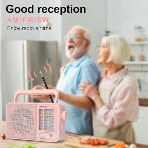 Image of Portable AM /FM Transistor Radio with Loud Speaker, Battery or USB Powered - Compact Emergency Radio for Indoor, Outdoor, Travel & Storms (BJL-671, Pink)