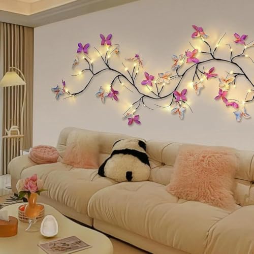 Image of LED Artificial Butterfly Flower String Lights for Wall Decoration, Flexible Vine Lights with Remote Control & USB (Butterfly Branch Light)