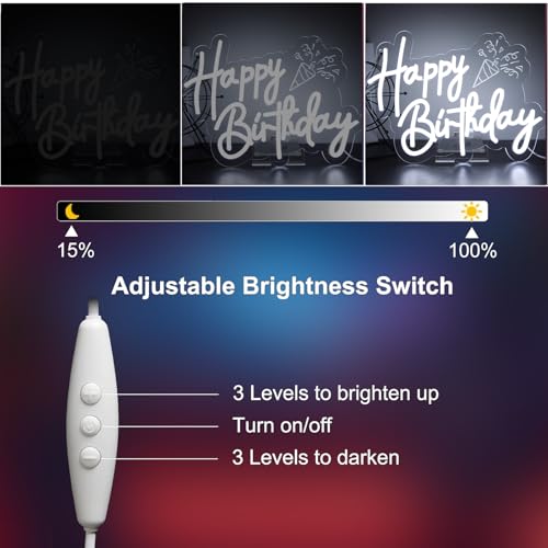 Image of Happy Birthday Neon Sign LED Happy Birthday Light Up Sign Wall Decor for Birthday Party Backdrop Cake Tables Room Gift Art for Boys Girls-14.5 x 12.2 IN-Dimmable USB Powered-Acrylic