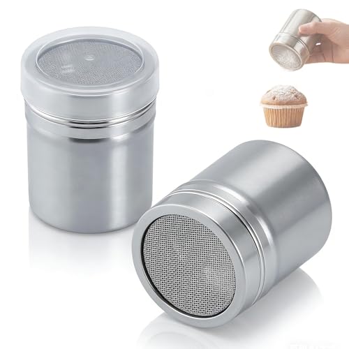 Zlokdraxy Lot de 2 saupoudreurs en acier inoxydable, saupoudreur cacao idéal pour le chocolat, sucre glace, sel, farine, café - Accessoire polyvalent pour la...