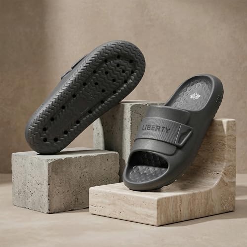 Image of Liberty A-HA DAILYWALK Slippers for Men - Black & Dark Grey EVA Slip-On Casual Slippers | Soft Moulded Footbed, Lightweight Footwear for Home, Casual, Errands, Garden, Daily & Outdoor Wear