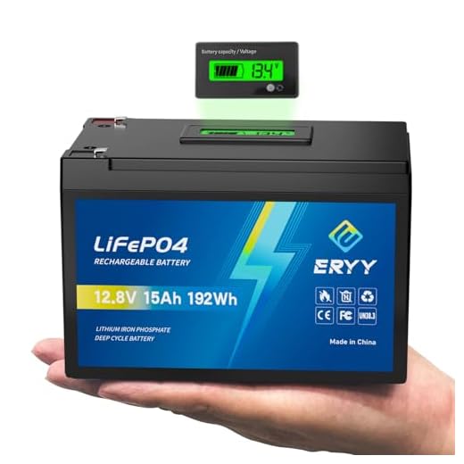 ERYY Upgraded LiFePO4 Lithium Battery 12V 15Ah - Built-in 15A BMS & LCD Voltage Meter & Grade A Cells,4000+ Deep Cycles Lithium Battery Lightweight Rechargeable Batteries for Camping Light,Fish Finder