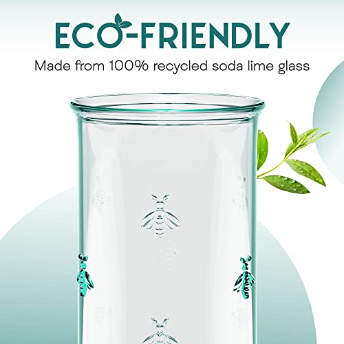 Amici Home 7AJ727 -S6 Regina Hiball Glass | 18 Oz | Italian Made, Recycled Green Glass | Drinking Glass With Embossed Bee Design For Water, Juice, Iced Tea thumb #2