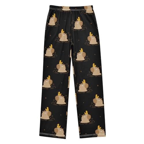 Boys' Pants Cartoon Capybaras Swimming Ducks Long Bottoms Jogger Pants Elastic Waist Trousers with Pockets S-XL