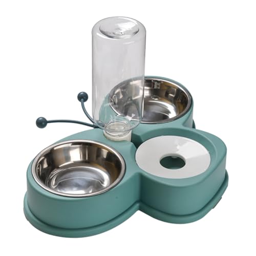 HOMOBABE ペット用自動飲水器 給餌器 緑色 便利な滑り止め設計で犬猫に 同時給水給餌 清潔観察可能な透明ボットの首健康保護機能付き