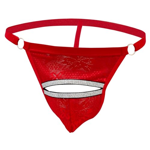 HAVBX Mens Funny Open Front Underwear G String Thong, Sissy Panties Femboy Gay Lingerie (US, Alpha, One Size, Regular, Regular, Red)