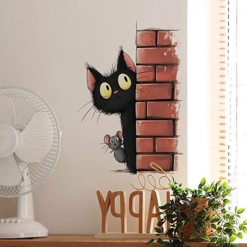 Vinilo decorativo Achang gato negro y ratón para pared miniatura 4