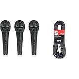 Behringer ULTRAVOICE XM1800S 3 Dynamic Cardioid Vocal and Instrument Microphones (Set of 3) & Stagg SMC10, Microphone Cable XLR-XLR Plug 10M
