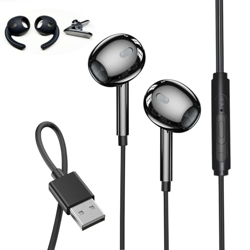 【2026改良型】usbイヤホン 2.5m長線 ゲーミングイヤホン マイク付きイヤホン インナーイヤー型 HIFI音質 音量調整 イヤーキャップ付き ヘッドホン テレビ用 パソコン用イヤホン PCゲーミングに対応 ブラック