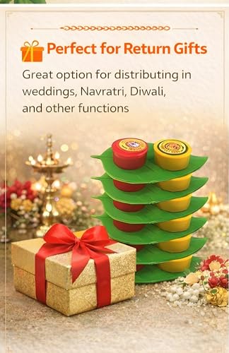 Image of Sainik's Haldi Kumkum Set with Leaf Shape Tray, Multicolor, Pasupu Kumkum Return Gift for Weddings and Festivals, Pack of 20