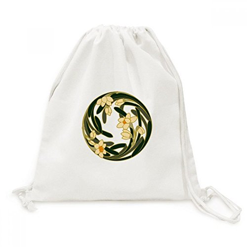 Sac cordon toile motif bourgeon floral Chine rond voyage drawstring backpack