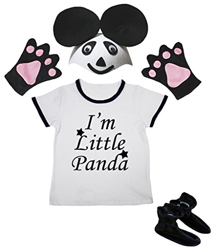 Disfraz de panda con camiseta negra zapatos guantes y sombrero para niña de 5 años