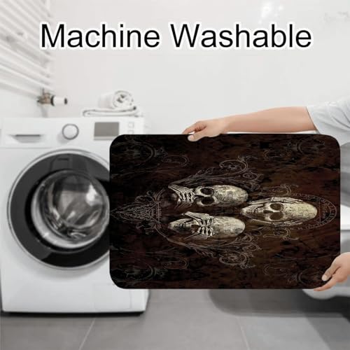Badezimmerteppich Set 3 Teilig mit Toilettensitzbezug Mat U-Förmige Matte Totenkopf Schwarzes Muster Badematten Saugfähige Mikrofaser Flauschige Badteppiche, WC Vorleger Waschbar rutschfeste Teppich – Bild 8