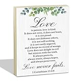 Christian Wall Art Decor, Love is Patient Love is Kind 1 Corinthians 13 Wall Art, Inspirational Wedding Gifts for Couples Wife Husband, Scripture Religious Wood Hanging Sign for Living Room Porch -22