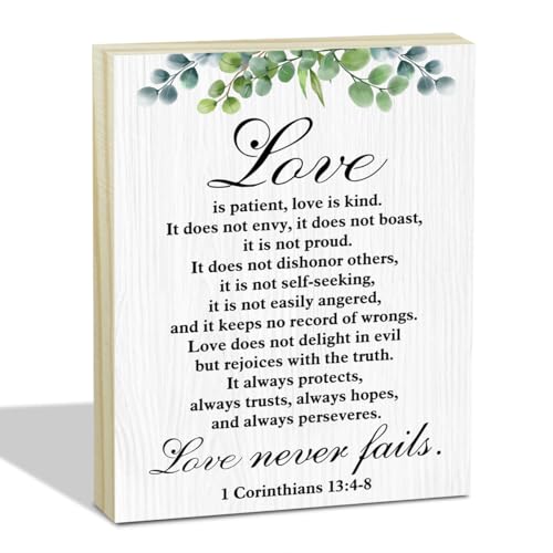 Christian Wall Art Decor, Love is Patient Love is Kind 1 Corinthians 13 Wall Art, Inspirational Wedding Gifts for Couples Wife Husband, Scripture Religious Wood Hanging Sign for Living Room Porch -22