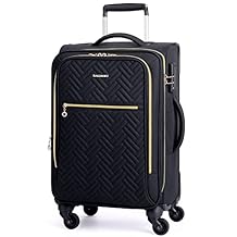 BAGSMART Carry On Luggage 20 Inch,Softside Expandable Suitcase with Spinner Wheels, Luggage 22x14x9 Airline Approved Rolling Lightweight Suitcases for Women Men, Compact Carry-On Black