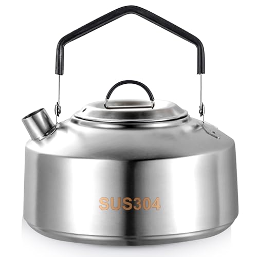 Bouilloire de Camping, Acier Inoxydable Bouilloire Induction, Bouilloire Gaz Portable, Grande Capacité 1L Ultra-Légère, pour Camping, Plein air Randonnée,...