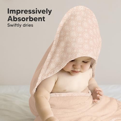 Image of Hooded Baby Towel for Newborn, Baby Bath Towels (Pink Crystal, 35x35) | Viscose Derived from Bamboo, Large Baby Towels with Hood, Boys, Girls, Toddler, Soft Absorbent Baby Bath Essentials