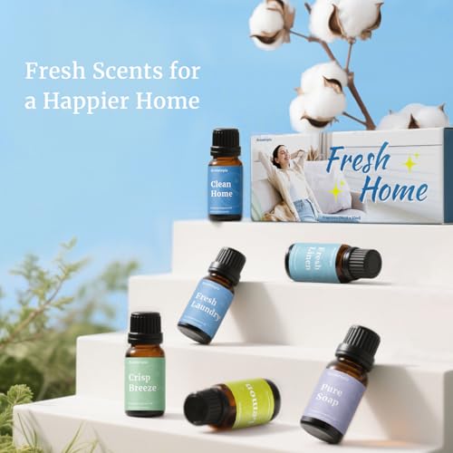 Diffuser Fragrance Oils, Aromtopia Essential Oils for Diffusers for Home, 6x10ml Fresh Home Set, Clean Scents for Candle Soap Making, Dryer Ball, Fresh Linen, Fresh Laundry, Crisp Breeze, Lemon