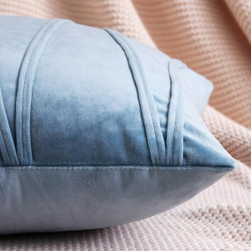 Image of Khooti Velvet Striped Cushion Cover Pack of 1-38 inchX38 inch /97X97 Cm | Ice Blue | Soft Pillow Covers Cushion Case for Sofa Bedroom Living Room Chair Car, Cushion Cover with Zig Zag Pattern