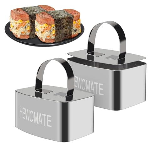 Hewomate Spam Musubi Mold, 2 Pack Stainless Steel Musubi Mold, Non Stick Musubi Press Mold, Onigiri Mold for Bento, Sushi DIY, Picnic