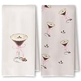 SkipTiger Espresso Martini Gifts Kitchen Towels, Gifts for Cocktail Lovers Women Dish Tea Towels for Kitchen Bar Cart Decor, Coquette Pink Bow Espresso Martini Decorative Hand Towel, 16x24 Inches