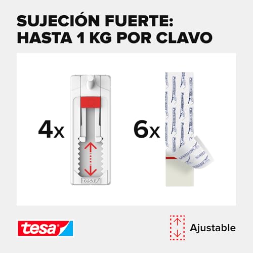 Miniatura 3 de Tesa 77774 - Clavo Adhesivo Ajustable Para Papel Pintado Y Yeso, Altura Regulable, Autoadhesivo, Hasta 1 Kg De Potencia De Sujeción Por Clavo , 4 Unidades, Color Blanco
