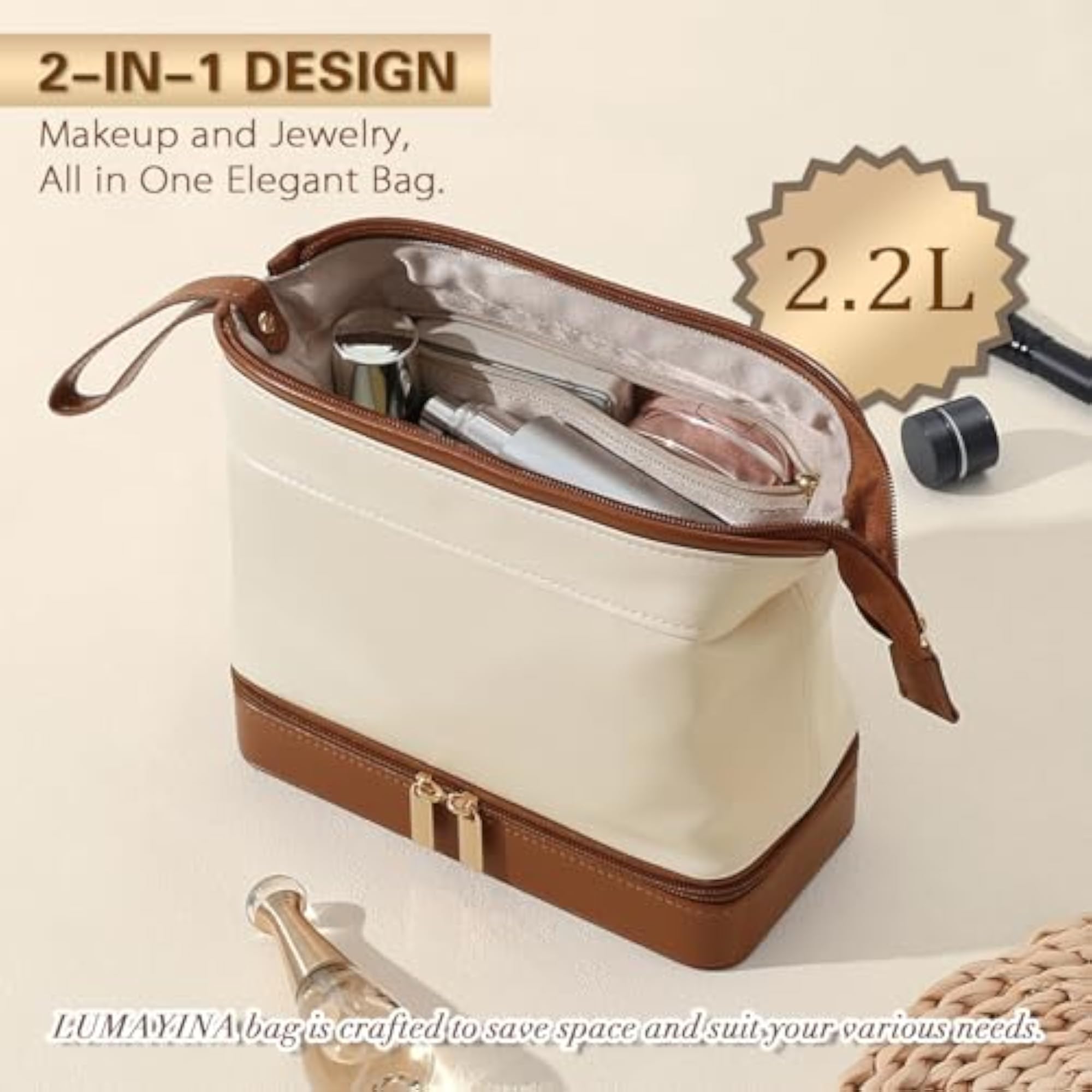 2-In-1 Jewelry Box and Makeup Bag with Mirror
