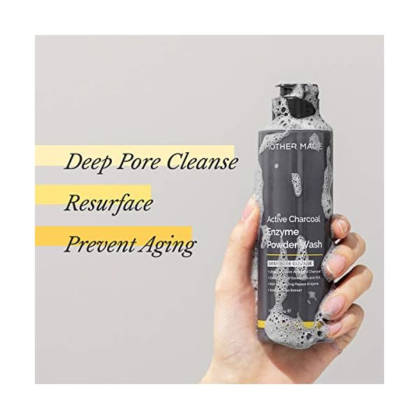 MOTHER MADE Deep Pore Cleansing Active Charcoal Powder Face Wash, 1.9 oz | Acne Free Daily Microfoliant | pH Balancing Vegan Cleanser for Oily Skin, Unscented